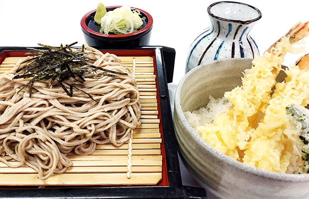 蕎麦とミニエビ天丼